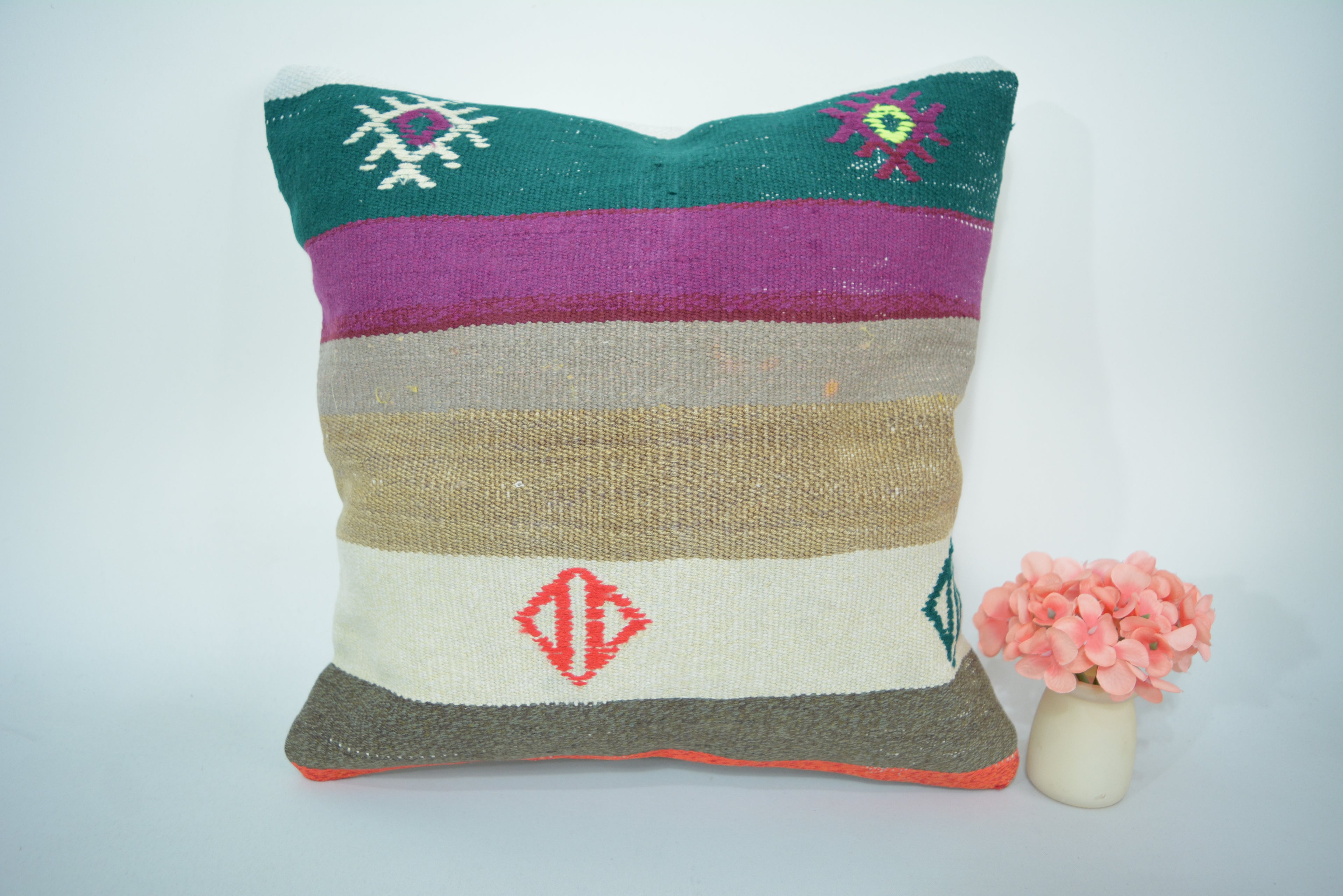 Exclusieve Boho Stijl Kelim Kussenhoes 40x40cm. // 16x16in.