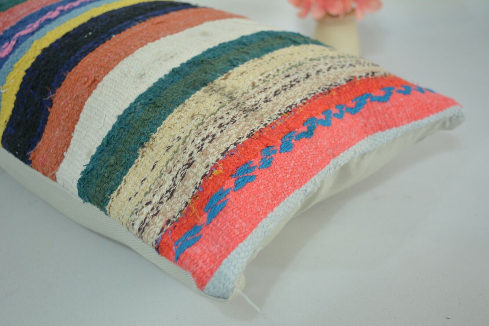 Traditional Hand Made Kilim Pillow, Vintage Boho Kelim Kussenhoes 30x60cm. // 12x24in.. // 30x60cm. Multicolor Retro Vintage Pillow,