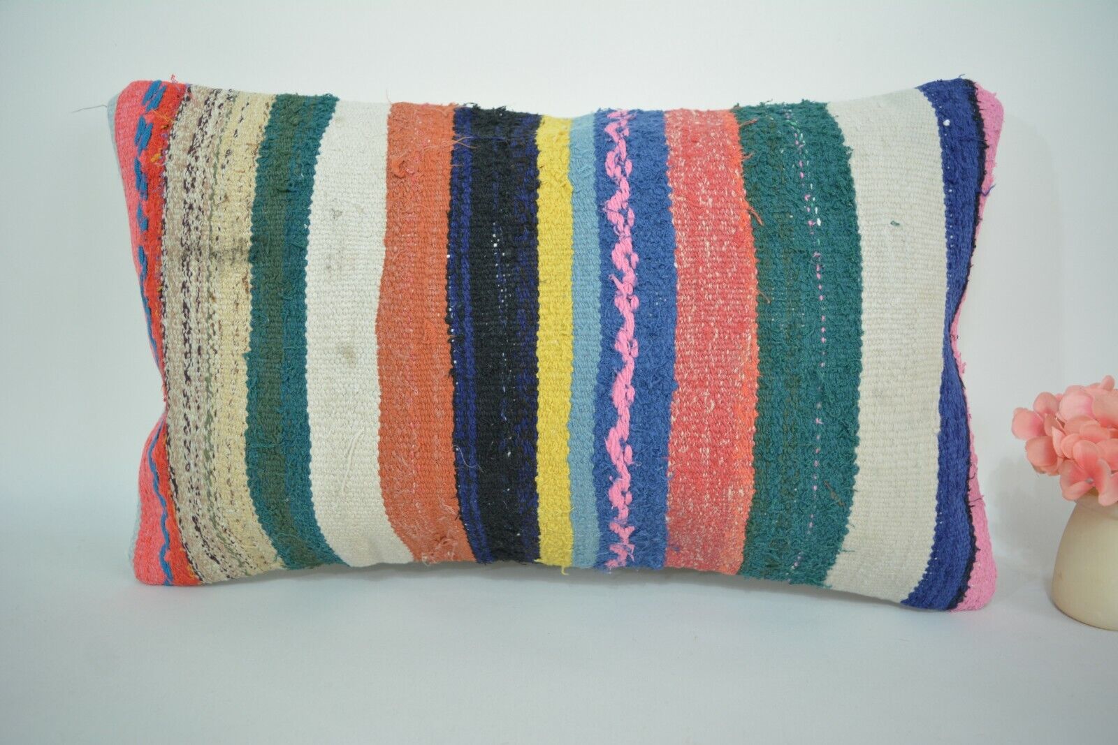 Traditional Hand Made Kilim Pillow, Vintage Boho Kelim Kussenhoes 30x60cm. // 12x24in.. // 30x60cm. Multicolor Retro Vintage Pillow,